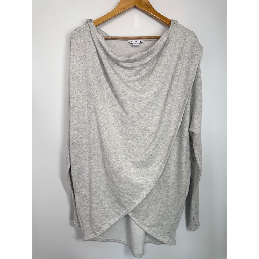 Athleta Purana Wrap Sweatshirt Heather Gray Hooded Thumbhole Pullover Sz M Tunic - Picture 3 of 12